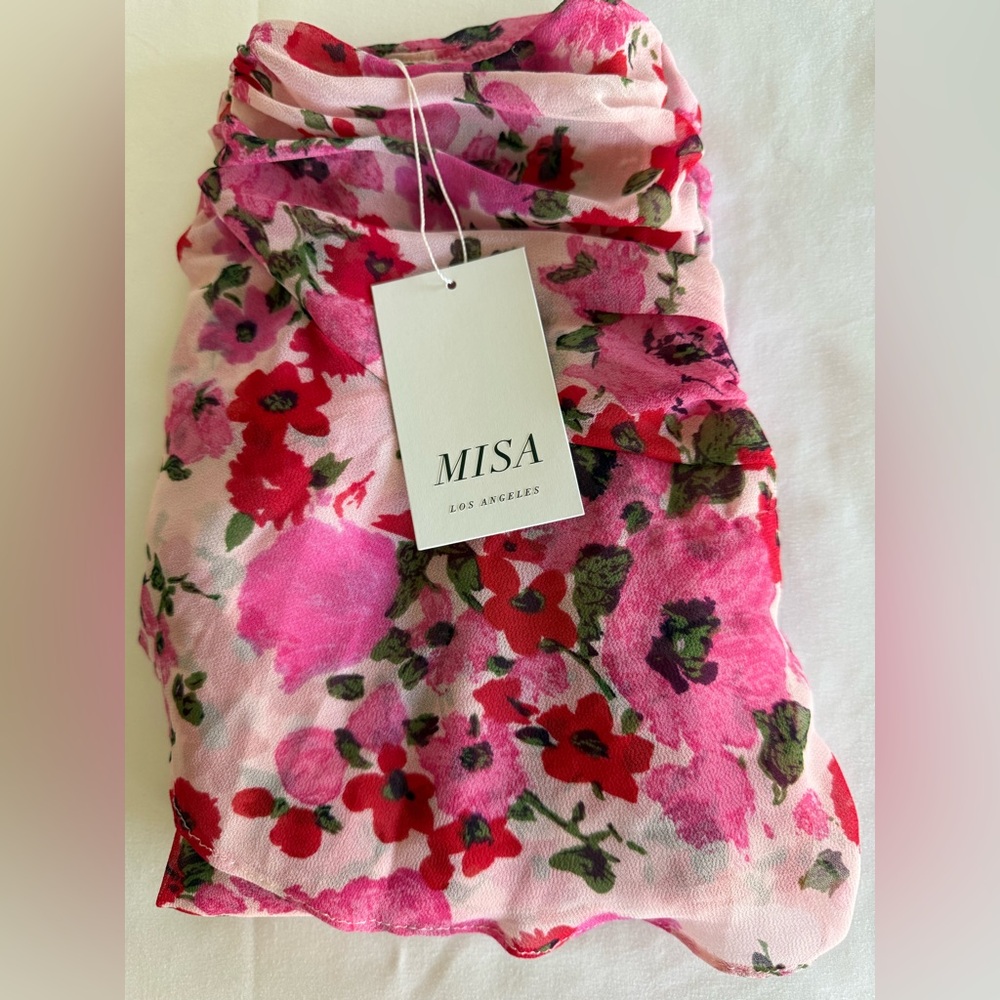 MISA Los Angeles Floral Ruffle Mini Skirt Draped Waist Pink NEW Made in USA - Picture 11 of 11